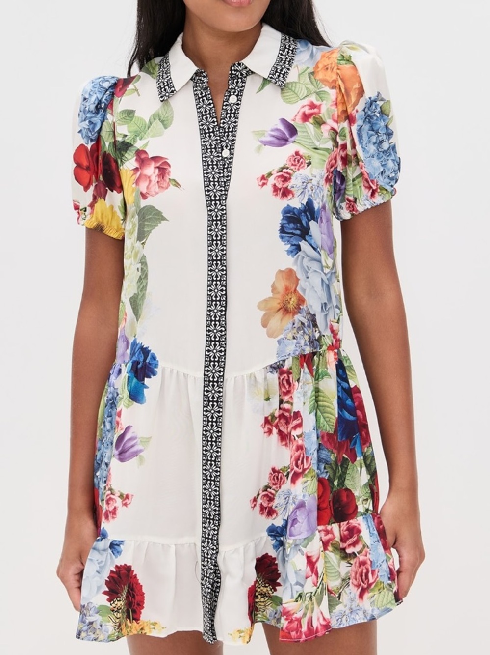 Alice + Olivia Claire Floral Mini Dress Puff Sleeve Shift Size Small NWOT - Picture 9 of 16